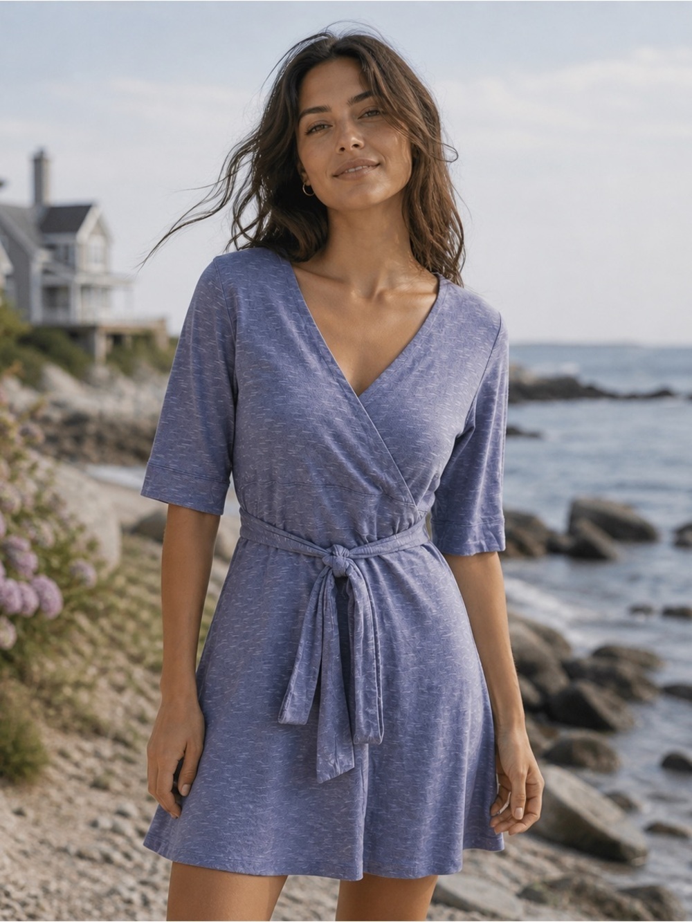Toad & Co Cue Wrap Dress Sz Small Blue Gray Slate Organic Cotton Casual Midi